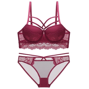 Lingerie Sexy En Dentelle Pour Femme Soutien-gorge Push Up Dentelle Florale Haut Et Bas Bretelles Réglables Style Européen