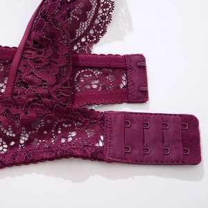 French deep V lace lingerie set featuring back detail with floral lace and hook closure