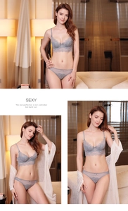 Detaillierte Nahaufnahme von grauem Spitzen-Dessous-Set mit floraler Stickerei