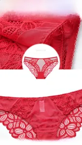 Nahaufnahme roter Unterwäsche aus französischer Spitze mit Stickerei und transparentem Netz