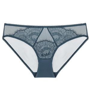 Culotte sexy en dentelle pour femme bleu canard avec mesh floral et taille basse