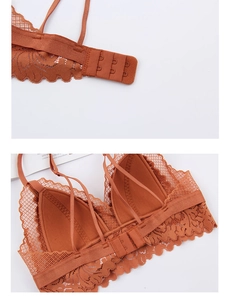 Detailed back view of lace bra showing three-row hook closure and breathable mesh lining