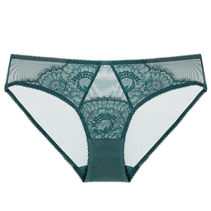 Culotte sexy en dentelle vert foncé avec broderie florale transparente pour femmes