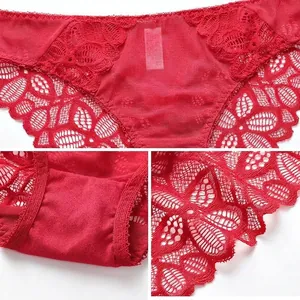 Sexy rote Spitzenunterwäsche für Damen mit atmungsaktivem Baumwollzwickel und Blumendesign