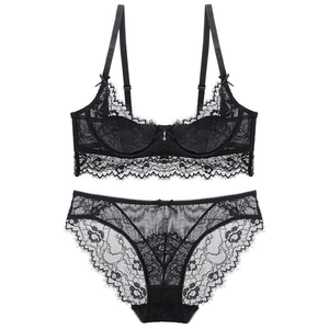 Sexy schwarzes Spitzenunterwäsche-Set mit hauchdünnem Spitzen-BH und Slip