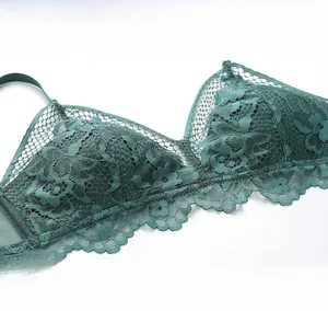 Macro shot of dark green floral lace lingerie with elegant scalloped edge detail