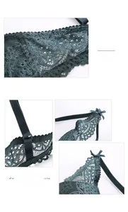 Détails du soutien-gorge en dentelle vert foncé avec motifs et ailes latérales