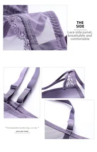 Détails de lingerie en dentelle violette avec côtés respirants et bretelles réglables
