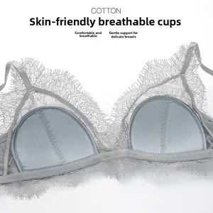 Detailed macro view of the skin-friendly breathable cotton lining and eyelash lace