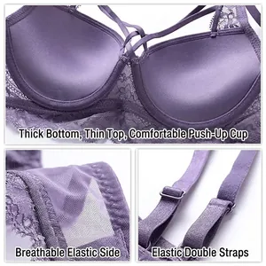Soutien-gorge push-up en dentelle violette avec bretelles élastiques réglables