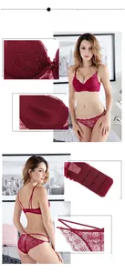 Detailed view of burgundy lace push-up bra set featuring exquisite floral embroidery