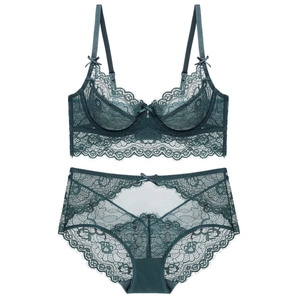 Sexy Soutien Gorge Et Culotte En Dentelle Ultra Mince Transparent Mesh Armature Minimiseur Lingerie Femmes Broderie Florale Sous Vêtement
