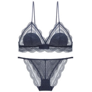 French Sexy Lace Lingerie Set For Women Wire-Free Triangle Cup Thin Bra And Panty Set Breathable Comfortable Underwear