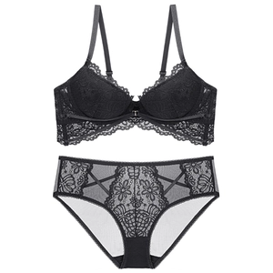Lingerie en Dentelle Sexy pour Femmes Soutien Gorge Push Up Et Culotte Bretelle Réglable Maille Broderie Florale Sous Vêtements Élégants