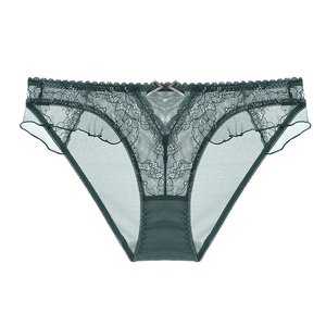 Bragas de Encaje Francés Sexy para Mujer Braguitas de Malla Transparente Cintura Baja Con Lazo Volantes Mujer