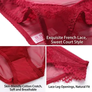 Sexy red lace panties for women featuring a low-waist cut and elegant bow decoration