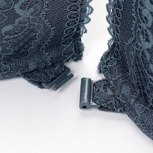 French style lace bra with secure front closure design and gather-up support feature