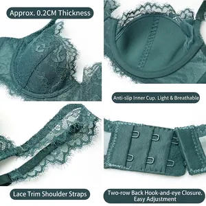 Green thin lace bra set featuring 0.2cm ultra-thin cups and delicate floral embroidery