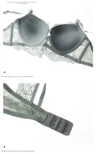 Détail du soutien-gorge en dentelle vert gris avec doublure douce et agrafage double
