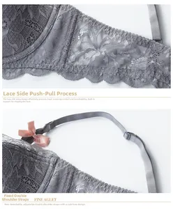 Detailed view of grey lace wings with plastic boning and adjustable shoulder straps