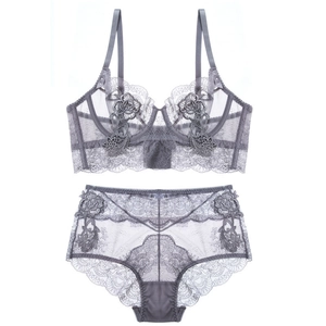 Lingerie Sexy en Dentelle Française Soutien-Gorge et Culotte Haut et Bas Pour Femmes Ultra Mince Perspectif Minimiseur Push Up