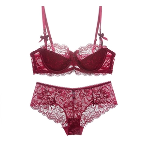 Sexy Lace Lingerie Top And Bottom Floral Embroidery Breathable Push Up Bra Panties For Women