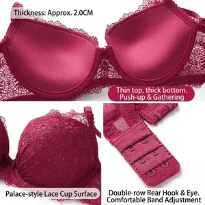 Soutien-gorge push-up en dentelle rouge foncé avec bonnets rembourrés de 2,0 cm