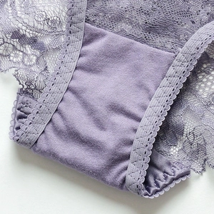 Violet sheer mesh lace panties for women with low waist and soft cotton crotch lining