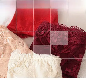Vue détaillée des textures de dentelle florale et bords festonnés en plusieurs couleurs