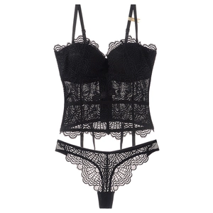 Sexy Body en Dentelle Florale pour Femmes Lingerie Push-Up Bustier Top Maille Patchwork Sous-Vêtements Avec Jarretelles