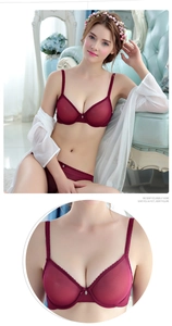 Detail of wine red sheer mesh lingerie set with delicate lace and small metal accents