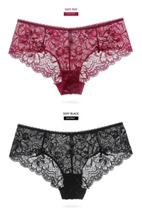 Detailansicht flacher Spitzenunterwäsche in Rot und Schwarz mit Schleife und Blumenmuster