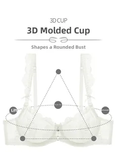 Detailed view of white lace 3D cup bra featuring supportive lifting and push-up structure