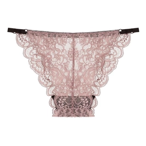 Sexy dusty rose lace panties for women with black elastic waistband and sheer floral mesh