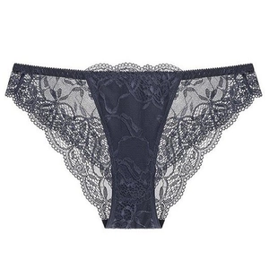 Culotte sexy en dentelle bleu foncé pour femme avec mesh floral et coupe taille basse