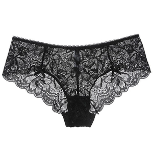 Sexy schwarze Damen-Spitzenunterwäsche mit transparentem Blumenmuster und Schleifen