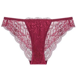 Culotte sexy en dentelle florale bordeaux avec bords festonnés et gousset en coton pur