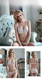 Détails de l'ensemble de lingerie en dentelle blanche avec tulle et armatures