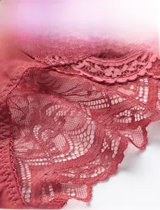 Detailed macro view of red floral lace fabric showing breathable hollow textures