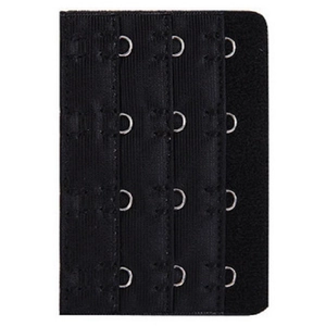 Elastic black bra extender with four rows of three metal hooks for adjustable comfort
