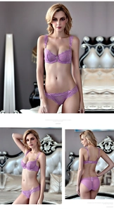 Détails d'un ensemble de lingerie en dentelle violette avec broderie et nœuds fins