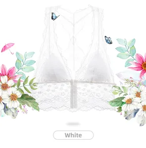 Détail de la dentelle florale blanche sur une brassière dos nageur sans coutures avec pads