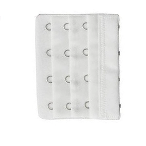 White 4-row 3-hook bra extender strap made of soft fabric and durable metal hooks