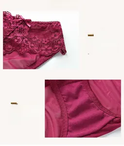 Vue détaillée de culotte en dentelle bordeaux montrant le tissu mesh et les coutures