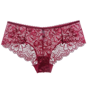 Damen Sexy Spitze Unterhosen Niedrige Taille Atmungsaktiv Blumen Ausschnitt Slips Mit Satin Schleife Französischer Stil Unterwäsche