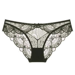 Sexy dark green lace and mesh low waist panties for women with a delicate bow accent