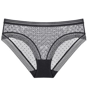 Culottes Sexy en Maille à Pois pour Femmes Taille Basse avec Bordure en Dentelle Entrejambe en Coton Respirant Lingerie