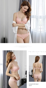 Detailed close-up showing the delicate pink lace texture and elegant bow on the bra