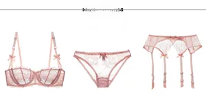 Détail à plat d'un ensemble de lingerie en dentelle rose avec soutien-gorge 1/2 bonnet