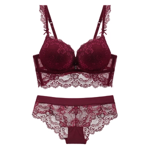 Sexy Floral Lace Push Up Bra And Panty For Women Embroidery Sheer Mesh Lingerie Underwire Elegant Underwear Support